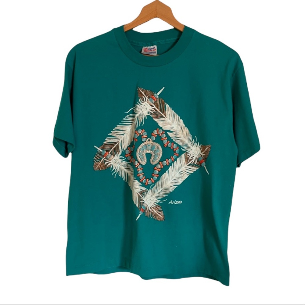 vintage hanes feather native american print t shirt